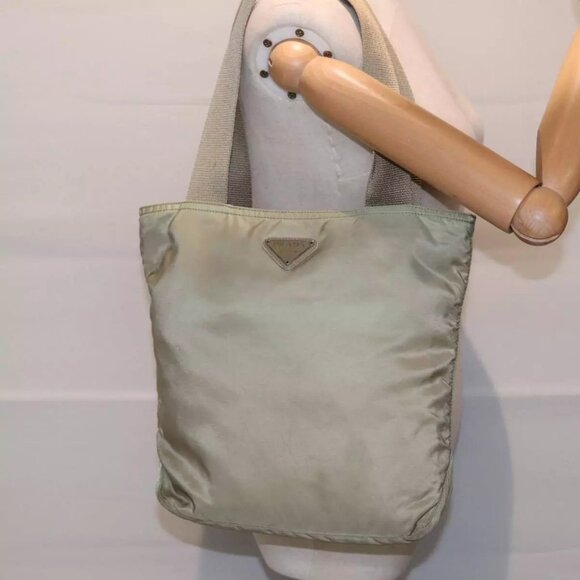 PRADA Tote Bag Nylon Beige Silver Auth bs17670 - Picture 3 of 16